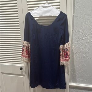 Judith March Blue and White Embellished Bell Sleeve Dress